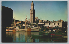 Postcard, Boston Harbor, Boats, Custom House Tower, Boston, Massachusetts picture