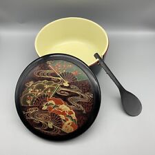 Vintage Japanese Rice Serving Bowl with Lid Spoon Liner Yamanaka Lacquerware 8