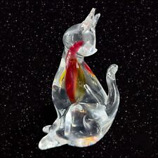 Venetian Art Glass Cat Figurine Clear With Red Orange Inside Paperweight Figure picture