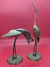 Vintage PAIR of Brass Cranes Statue Birds Figurine Shelf Decor  12” & 7” picture