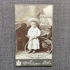 CDV Antique Photo Portrait Child Holding Large Hoop Wearing Hat Hungary picture
