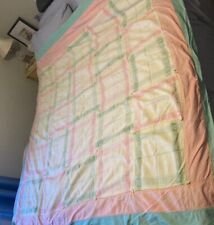 Vintage Wash Cloth Quilt / Coverlet Homemade Pink and Greens 66”x66” Twin picture