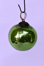 Antique German Kugel Ornaments Green Glass Ball Mercury Brass Cap Christmas