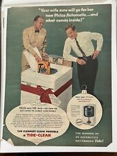 Vtg 1957 Tide Detergent Philco Automatic Washer Print Ad Green Laundry Room picture
