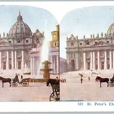 1925 Rome, Italy St. Peter's Square Church Basilica Fountain Stereoview Cars V39 picture