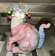 WhimsiClay Amy Lacombe Fancy Floral Colorful Pastels Cat GRACE 2004 #86169 picture