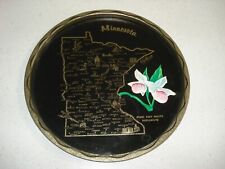 Vintage Minnesota Pink & White Moccasin Flower State Tin Tray picture