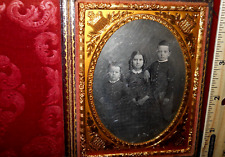 Quarter plate size Daguerreotype 3 siblings in full case, split at hinge picture