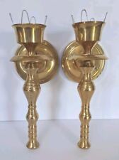 Vintage Pair of 2 Solid Brass Wall Candle Holders Sconces 9