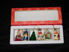Lot Set 6 Russian Christmas Ornaments Painted Wood Snowman Tree Santa Penguin picture