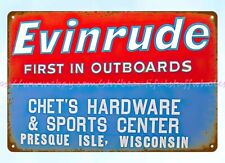 1960s Evinrude Outboard Motor Chet's Hardware Presque Isle Wisconsin tin sign picture