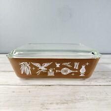 Pyrex Early American Covered Refrigerator Casserole Dish 0503 Brown White 60s picture
