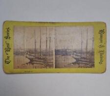 Bangor Maine Tall Ships Penobscot River Schooners Buildings Antique Stereoview picture