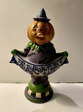 Halloween Mackenzie Childs Style Folk Art Pumpkin Head Trick or Treat Figure Bat picture