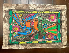 Hand Painted Tapa Cloth With Birds & Flowers 13” x 9” Inches Handmade picture