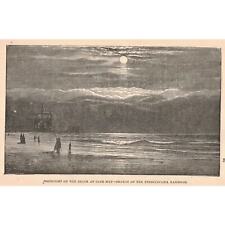 1876 Pennsylvania Railroad Victorian Engraving Moonlight Cape May Beach 2T1-57A picture
