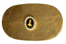 Jewelry Trinket Box Gold Toned Exterior Black Interior 6X4X2 Inches. Oval Shaped picture