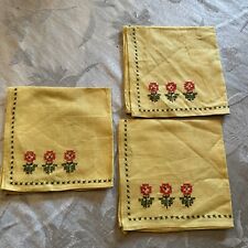 vintage embroidered cocktail napkins linen Set Of Three Gold Yellow Linen Flower picture