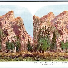 c1900s Yosemite Valley California Three Brothers Mountain CA Stereo Card Cal V19 picture