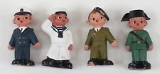 4 pc Vintage Miniature Spanish Mud People Military Air Force Navy Army Pottery picture