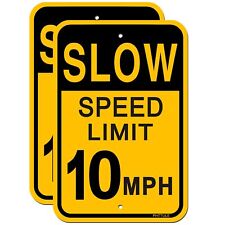Slow Speed Limit 10 MPH Sign (2 Pack), Metal Slow Down Signs for Street, 12
