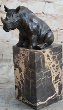 Rhino Rhinoceros Bronze Metal Statue Sculpture Figurine on Marble Base Safari picture