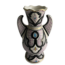 Azouz Kharraz Bohemian Vase Ceramic Moorish  Made Tunisia Utique Bizerte FLAW picture