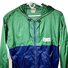 Walt Disney World Rain Jacket Mens M Green Blue Color Block Hooded Zip Vintage picture