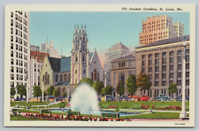 Postcard, Sunken Gardens, St Louis, Missouri, MO, Unposted, Fountain, Cars picture