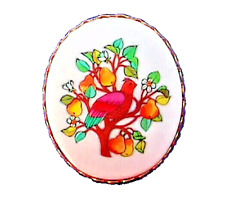 Hallmark PIN PENDANT Christmas Vintage CAMEO PARTRIDGE in PEAR TREE 1973 Brooch picture