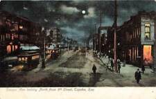 c1905 Kansas Avenue Looking North Trolley People Street Night Scene Topeka P370 picture
