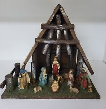 Vintage Nativity Set scene Made in Italy with Stable and 10 Figures. 13 x 14. picture