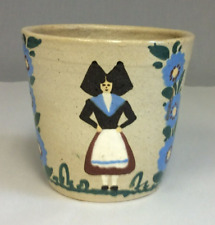 Vintage PV Clay Pot Plant Hand Painted France Flowers Woman picture