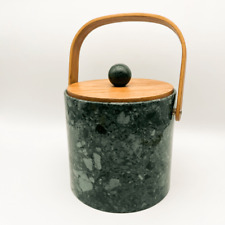 Vintage Himark Faux Marble Ice Bucket - Green, Wood Handle, Made in Taiwan MCM picture