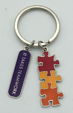 Autism Awareness Puzzle Pieces Enamel Keychain It Takes Teamwork Metal Baudville picture