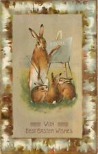 c1909 Easter Postcard; Rabbit Teacher w/ Switch, Bunnies Learn their ABCs picture