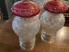 2 Vintage Clear and Cranberry Prescut Glass Light Fixture Cover Indoor/Outdoor picture
