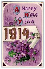 1914 New Year Purple Pansies Flowers Clarksville Michigan MI Antique Postcard picture