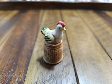 Vintage Enesco Chicken on Basket Thimble Porcelain Figurine Rooster Farmhouse picture