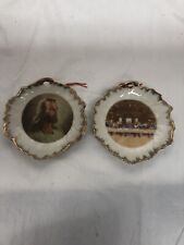 Pair Two VTG Jesus Christ Last Supper Hanging Small Ceramic Plates Made in Japan picture
