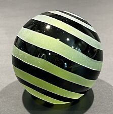 Vintage 98' Signed Correia Art Glass Green & Black Swirl Etched Paperweight picture
