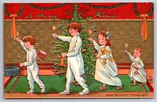 Christmas Tree Children Holding Candles Artist Signed c1910 Postcard picture