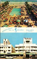 1963 Greetings From Surfcomber Hotel Miami Beach Fla. Dual View Pool Postcard 8E picture