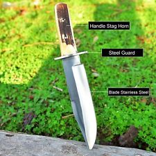 Handcrafted D2 Steel Hunting Bowie Knife Full Tang handle Stag Antler/sheath picture