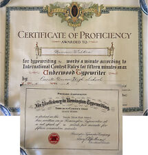 2 Antique Typewriter Certificates Remington Underwood 1927 Course Completion picture
