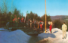 Lenox MA Massachusetts, Eastover Resort Skiers, Toboggan Riders Vintage Postcard picture