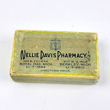 VTG Nellie Davis Pharmacy Prescription Pill Cardboard Box 1957 Hinged Michigan picture