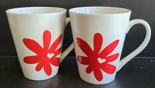 Starbucks Ceramic Coffee Tea Mug 2 RED FLOWER WHITE HEART LOVE 2014 13 oz  picture