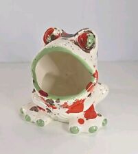 Vintage Hand Painted Ceramic Frog Scuby Holder Orange, Brown, Yellow Speckled picture