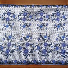 Stylized Floral Double Border Fabric No 318 Blue Cotton 1.7 YD picture